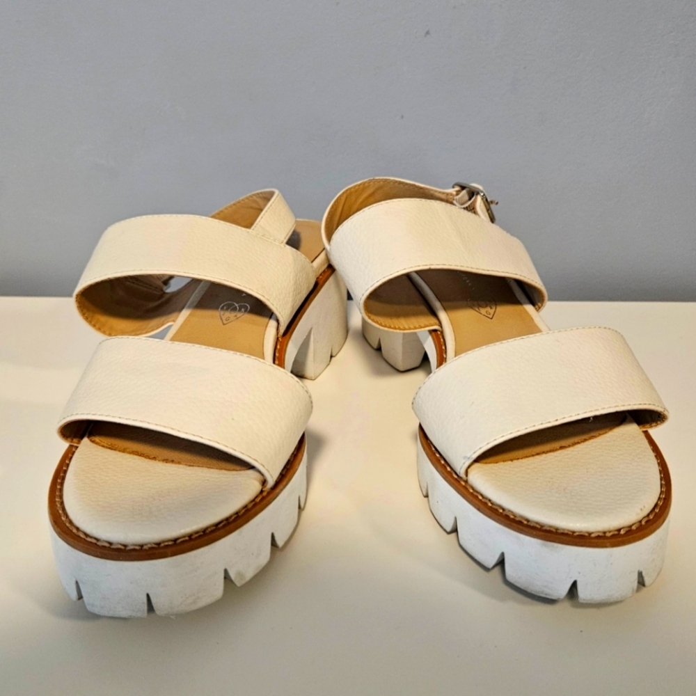 Born In California (BC) White Ivory Platform Vegan Leather Sandals